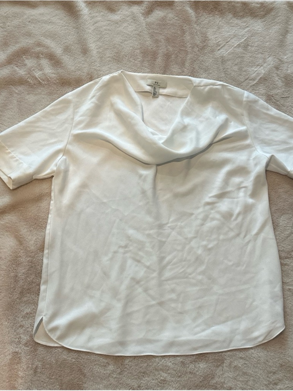 Halston Heritage White Cowl Neck Short Sleeve Top